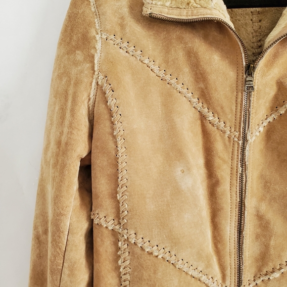 Suede Leather vintage Shearling Zip Front jacket Medium - Picture 15 of 16